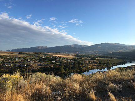 View of Okanogan river and surrounding landscape