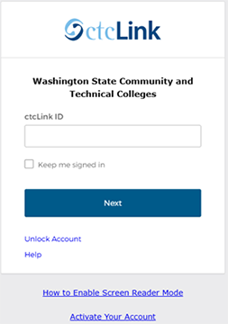 A screenshot of the ctcLink login page.