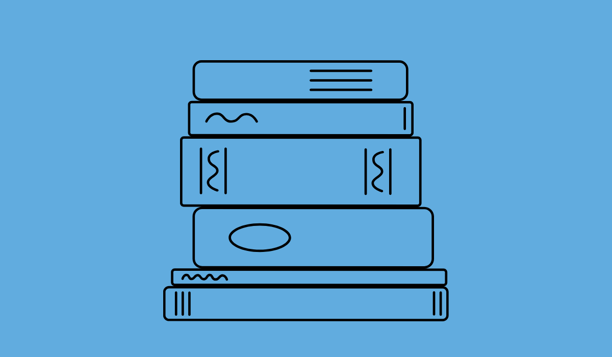 icon showing line drawing of books stacked